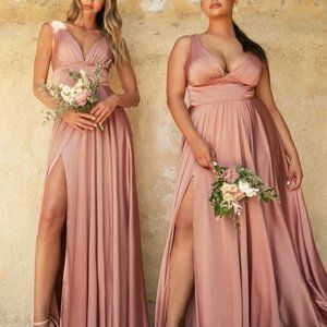 Rose Gold A-Line V-Neckline Sleeveless Evening Party Wedding Prom Dress cd7469